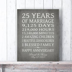 SILVER 25th Anniversary Gift for Parents 25 Years Personalized Print / CANVAS Anniversary Marriage Subway Sign Art Vintage Charcoal CUSTOM