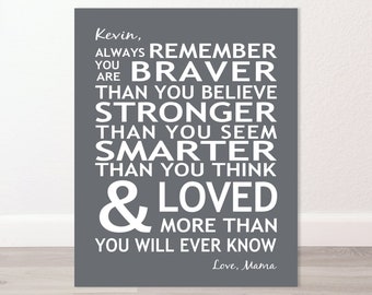 Gift for Daughter or Son, Christmas, Birthday,  Always Remember You Are Braver,  You Are Loved Personalized  Print, Canvas or Digital