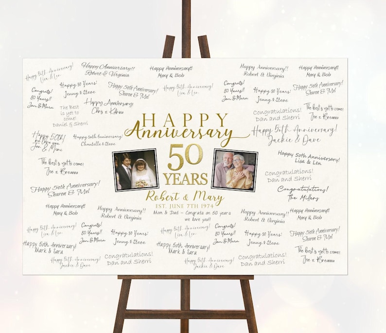 Guest Book for 50th Wedding Anniversary, Guestbook Alternative Personalized with Signatures Signed by Guests, Anniversary Party Idea 50 Year image 6