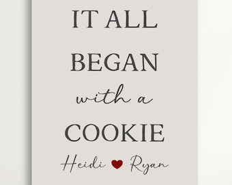 It All Began Couples Gift Custom Sign, Personalized Names Heart Wedding, Anniversary, Engagement Gift Framed Canvas Neutral Art Decor
