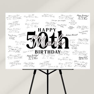 50th Birthday Guestbook Alternative, Personalized Name Canvas or Poster, Black White Print or Digital Download, Birthday Party Decor