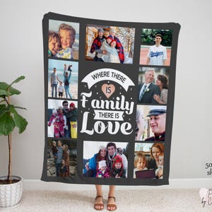Photo Collage Throw Blanket Personalized Gift Idea, Blanket for Grandparent, Christmas Gift for Parent, Custom Family Quote