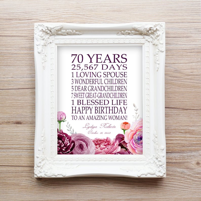 BIRTHDAY GIFT 70 Years Personalized 70th Birthday Gift for