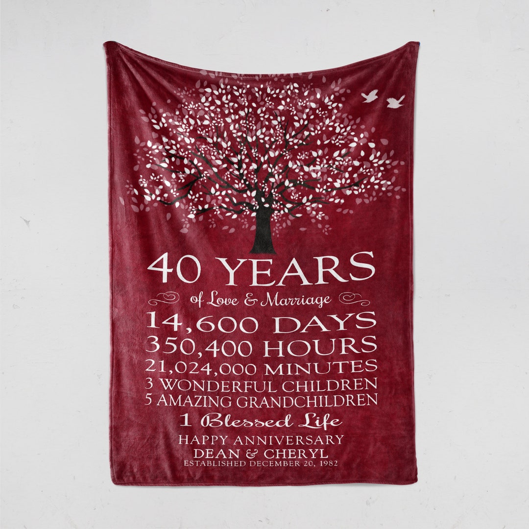 40th Anniversary Gift Idea Personalized Throw Blanket, Couples Gift