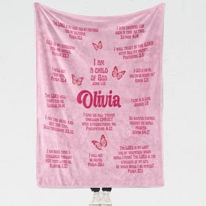 Girls Gift Scripture Affirmations Blanket, Personalized Name I am a Child of God, Throw Blanket Teens, Women for Christians, Bible Verses
