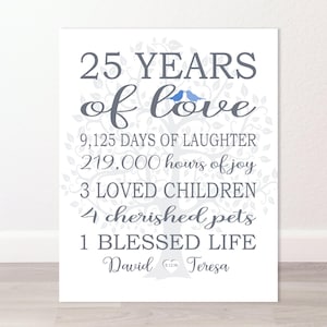Idea regalo per il 25° anniversario, 25 ANNI DI AMORE, anniversario d'argento personalizzato, regalo con cartello personalizzato, stampa o tela personalizzata