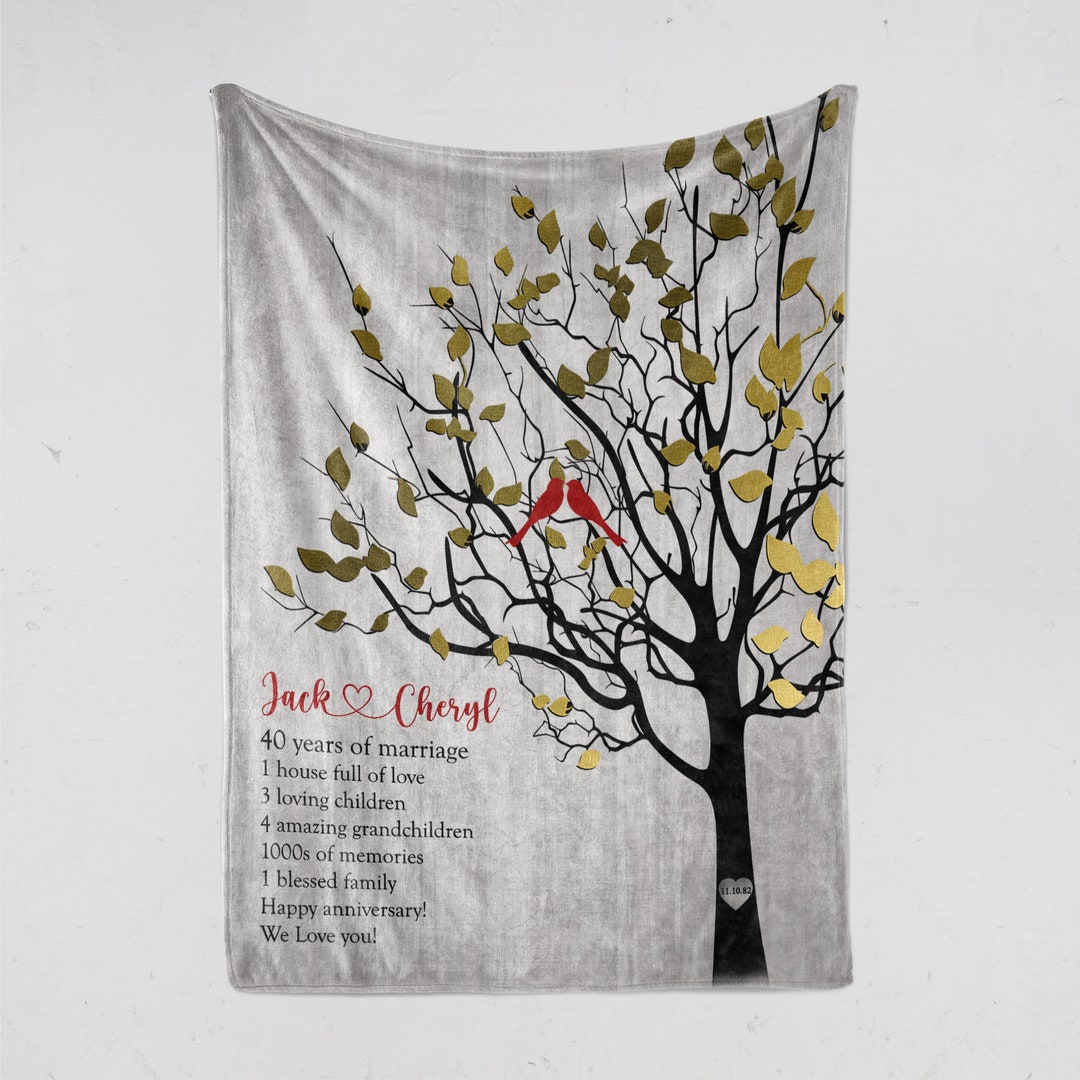 40th Anniversary Gift Idea Personalized Throw Blanket, Couples Gift