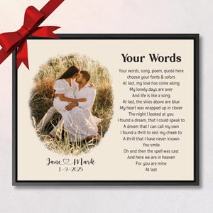 Christmas Gift Custom Photo Words on Canvas, Poem Wall Art, Unique Gift for Spouse, Parent, Grandparent Couples Quote, Scripture, Poem, Song