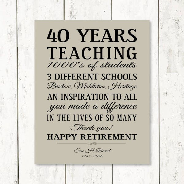 Retirement Gift Teacher Personalized CUSTOM Teachers Appreciation Inpirational Print Unique Idea YOUR WORDS Colors Canvas