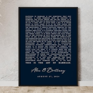 The Art of Marriage, love poem, marriage quote blessing, Personalized anniversary or Wedding Gift Minimalist wall art Wilferd Arlan Peterson