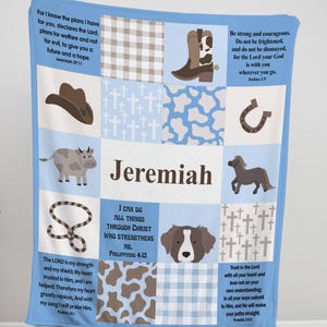 Personalized Scripture Blanket, Western Cowboy Christian Gift,  Baby Boy Gift, Bible Verses, Baptism Gift with Name Patchwork Blanket