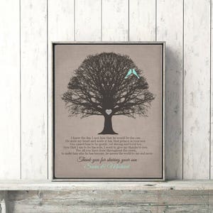 Gift for Mother of the Groom from Bride Canvas Print  Burlap look Blue Personalized Thank You Print Canvas Rustic Wedding Mother In Law