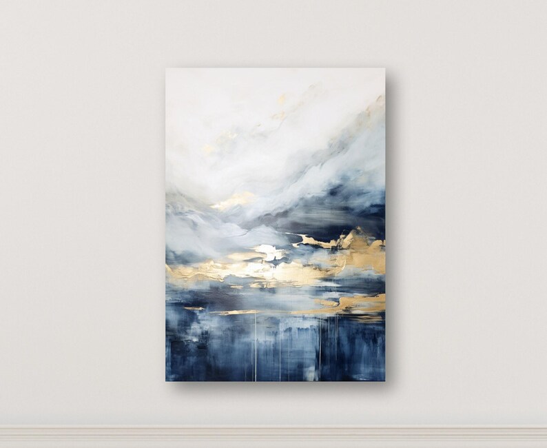 Navy Blue Gold and Gray Art 3 Piece Set, Coastal Ocean Abstract , Large ...