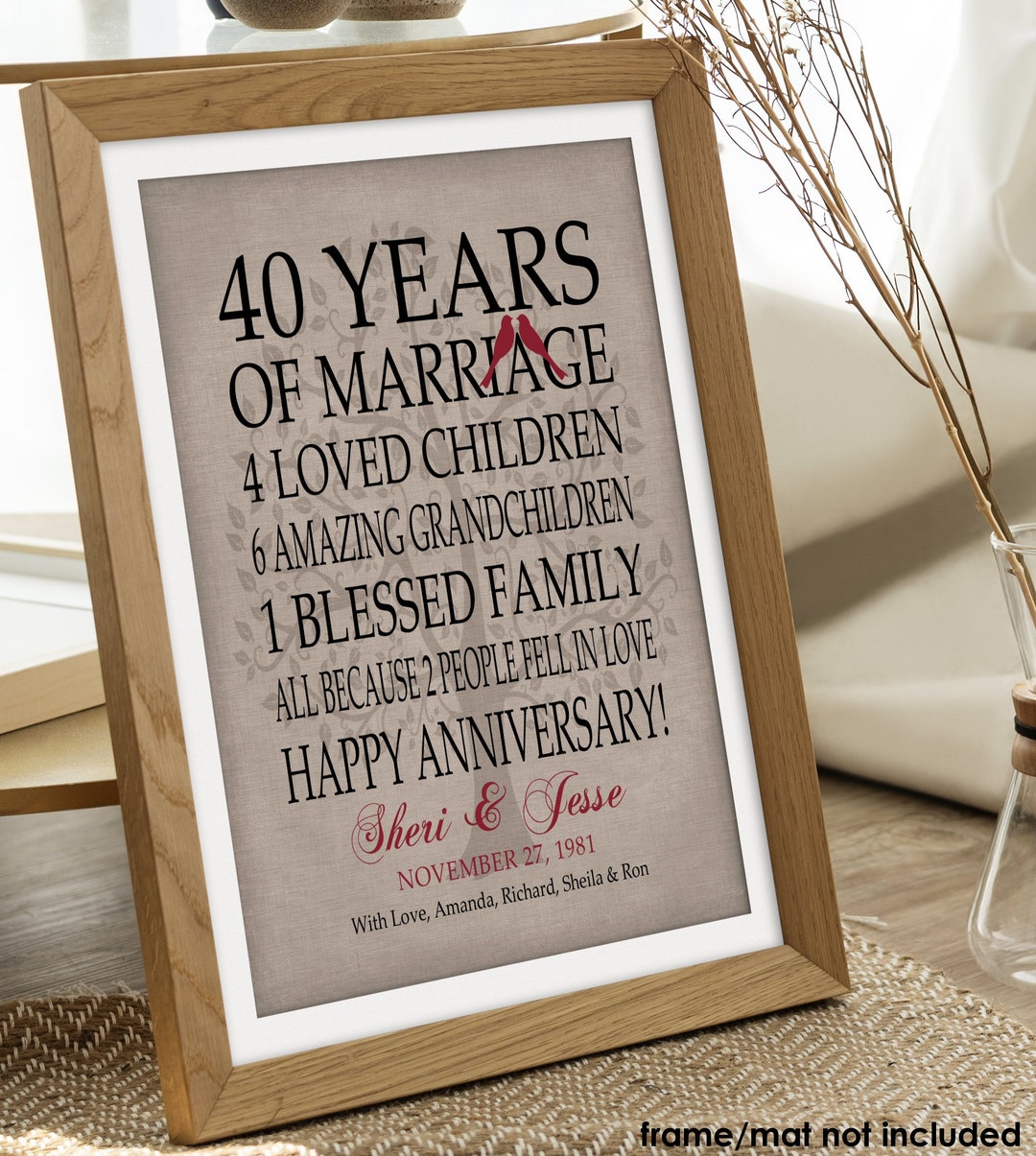40th Wedding Anniversary - Gift for parents - Whispering Paper