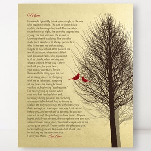 GIFT Idea for Mom, Christmas Gift for Mom, Heartfelt Poem, Cardinal Birds, Tree, Art Custom Gift, from Son or Daughter or Children CHRISTMAS