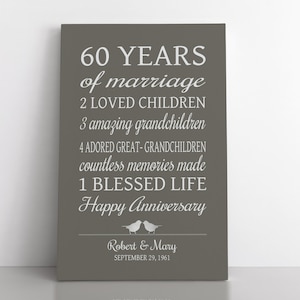 60th Anniversary Gift for Parents - 60 Years Married Sign - Grandparents Gift -Diamond Anniversary Birds - Print or CANVAS Wall Art Gift