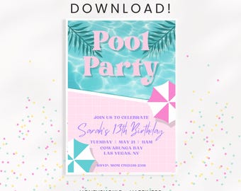 Birthday Pool Party Invitation | Editable Canva Template | Summer Splash Birthday Invite | Digital Download