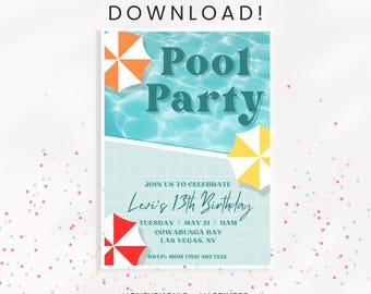 Birthday Pool Party Invitation | Editable Canva Template | Summer Splash Birthday Invite | Digital Download