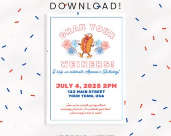 Inbjudan till varmkorv för den 4 juli: Patriotisk grillfest (digital nedladdning)
