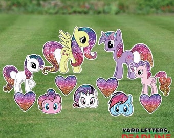 Pony con purpurina arcoíris, paquete de media hoja, juego de 11 tarjetas de patio