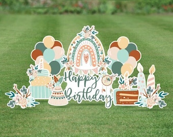 Cumpleaños temático bohemio - Paquete completo de hojas - Juego de tarjetas de 11 piezas