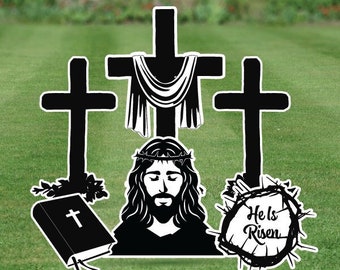 Siluetas de resurrección - Paquete de media hoja - Juego de tarjetas de jardín de 6 piezas
