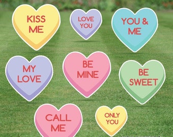 Candy Hearts - Paquete de media hoja - Juego de tarjetas de 8 piezas