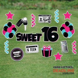 Sweet 16 - Pink and Teal Colors - Full Sheet Bundle - 17 Piece Yard Sign Set