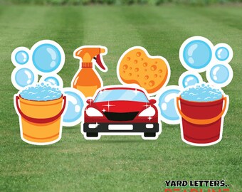 Lavado de autos - Paquete completo de sábanas - Juego de tarjetas de jardín de 9 piezas
