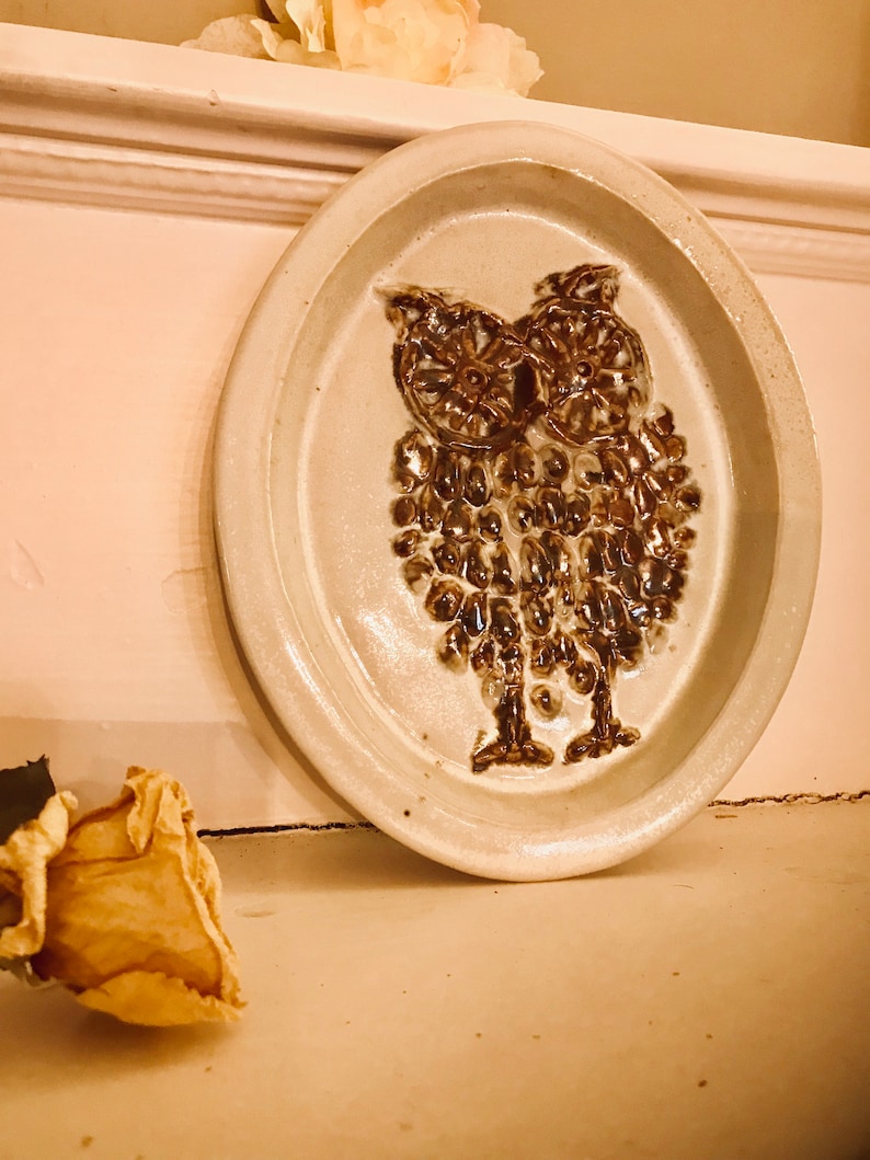 Bennington Potters Owl Plate Cooperative Design Bennington Vermont Owl Hanging Nature lovers Nightowl HootOwl Mid century modern wall plaqu
