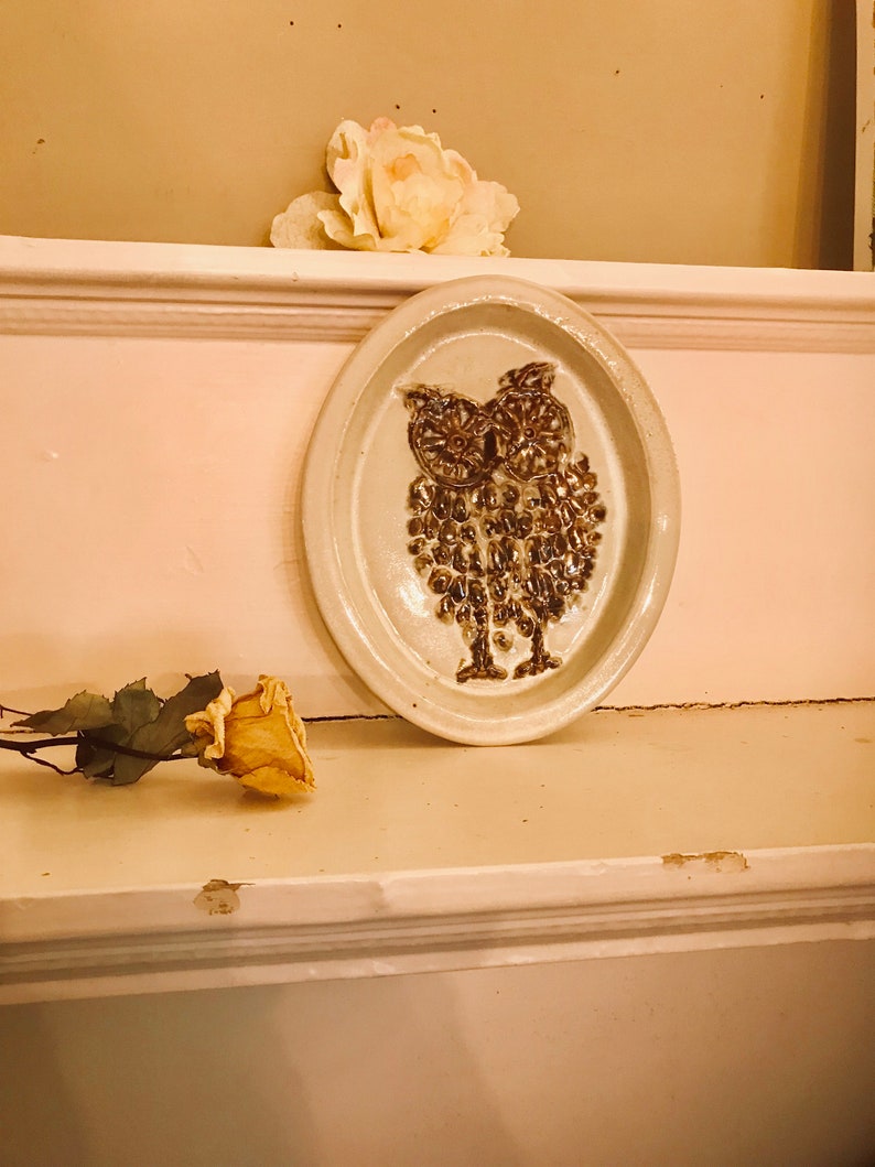 Bennington Potters Owl Plate Cooperative Design Bennington Vermont Owl Hanging Nature lovers Nightowl HootOwl Mid century modern wall plaqu
