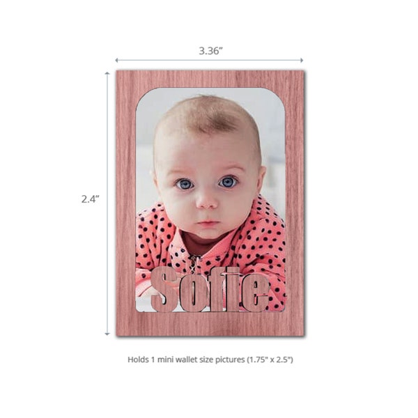 Magnet Photo Frame - Personalized with Any Name - 10 Color Options (Shown in Pink) - Mini Wallet Picture