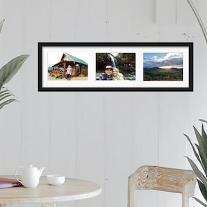 7x25 Picture Frame Collage - Holds Three 5x7 photos - Solid Hardwood Handmade Photo Frame - Fade Resistant Mat Board