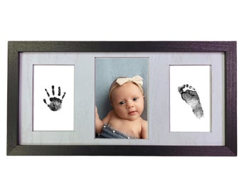 Baby Handprint and Footprint Picture Frame Kit - Safe No Mess Inkless Pad - Baby Shower New Mom Gift Newborn