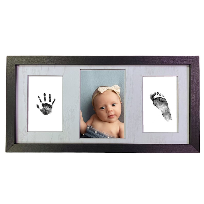 Baby Handprint and Footprint Picture Frame Kit - Safe No Mess Inkless Pad - Baby Shower New Mom Gift Newborn Black and White