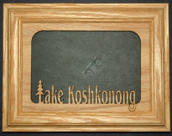 Lake Picture Frame Personalized With Any Lake Name - Holds 1 4&quot; x 6&quot; or 5&quot; x 7&quot; Photo, Oak Frame, Oak Insert
