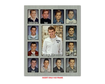 School Years Picture INSERT Only (NO FRAME) Holds Twelve 2.5" x 3.5" School Photos and 5" x 7" Graduation Picture Personalized with Any Name