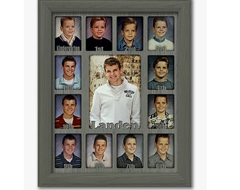 School Years Picture Frame - Personalized - Holds Twelve 2.5" x 3.5" School-Year Photos and 5" x 7" Graduation Picture (Dark Gray Frame)