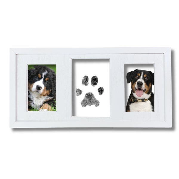 Pet First Year Paw Print Picture Frame Kit - Safe No Mess Inkless Pad Pawprint or Nose Print - Dog / Cat Memorial Frame - New Pet Owner Gift