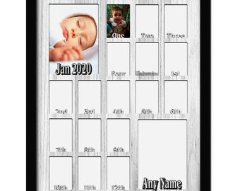 School Years Picture Frame - Collage Personalized Name and Date - Full 18 Years - Holds Seventeen 2.5" x 3.5" and 5" x 7" Photos - 16x20