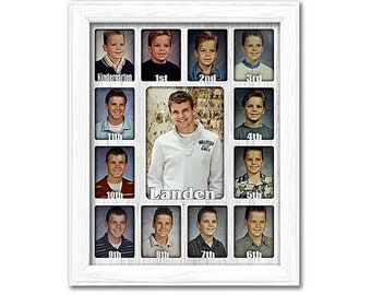 School Years Picture Frame - Personalized - Holds Twelve 2.5" x 3.5" School Days Photos and 5 x 7 Graduation Picture Collage (White Frame)