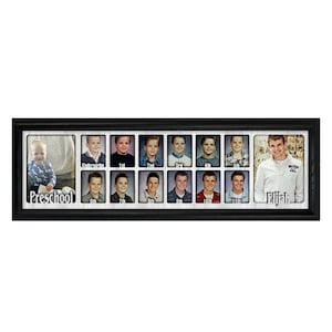 School Years Picture Frame - Personalized - Twelve 2.5&quot; x 3.5&quot; School-Year Photos, 5&quot; x 7&quot; Graduation & Preschool Picture (Light Gray) 7x25