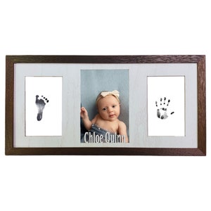 My First Year Baby Handprint and Footprint Picture Frame - Safe No Mess Inkless Pad - Transfer Pads Included  - Baby Shower Gift Newborn Mom