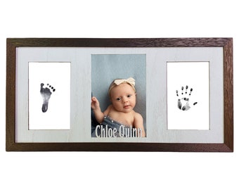 Baby Handprint and Footprint Picture Frame Kit - Safe No Mess Inkless Pad - 2 Transfer Pads Included  - Baby Shower Gift Newborn & Mom