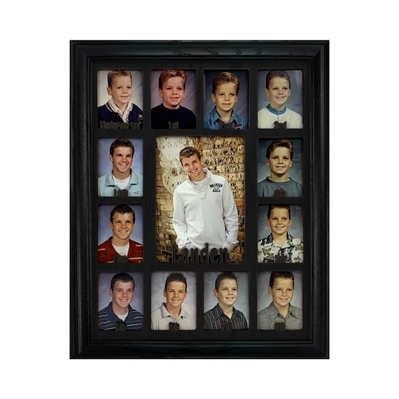 Dark Gray Frame Northland School-Years Picture Frame Personalized Black Insert Holds Twelve 2.5 x 3.5 School Photos and 5 x 7 Graduation Picture Customizable with any name
