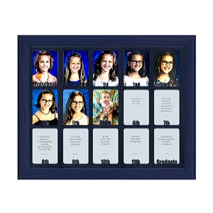 School Years Picture Frame - Personalized With Any Name - 10 Color Choices (Shown with Navy Frame) - Preschool to Graduation Frame - 11x14