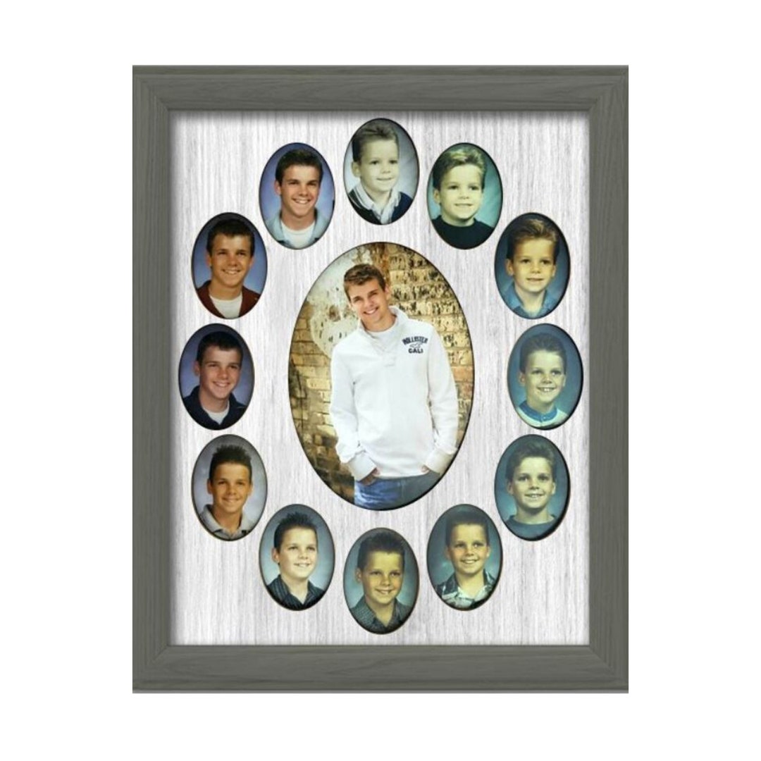 School Years Picture Frame 10 Color Options shown With Stone Gray Frame Oval Graduation Collage
