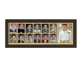 School Years Picture Frame - Personalized - Holds Twelve 2.5" x 3.5" School-Year Photos, 5" x 7" Graduation Picture (Espresso Frame) 7x20