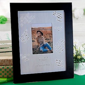 Graduation Guest Book Picture Frame - Personalized with Childs Name and Grad Year - Best Wishes Signatures Photo Mat Board Signing - 11x14