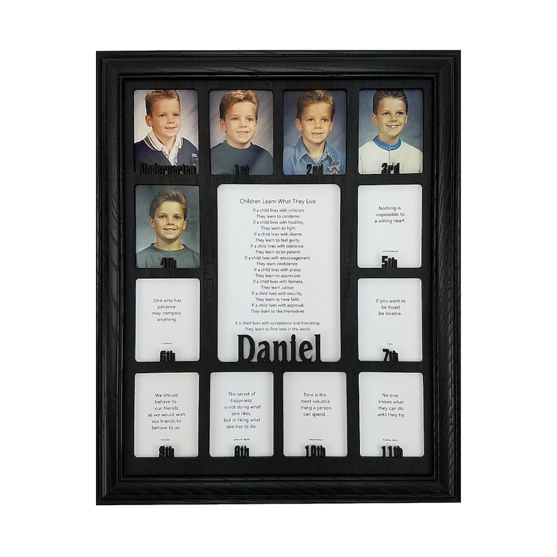 School Years Picture Frame - Personalized, Holds Twelve 2.5' x 3.5' School-Year Photos and 5' x 7' Graduation Picture - Left To Right Grades 